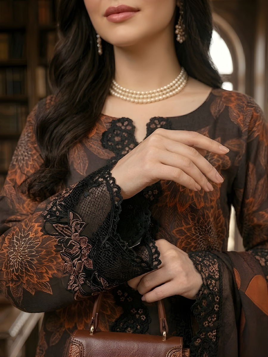 Ramsha Lawn Stuff 3pc (Dark Brown)