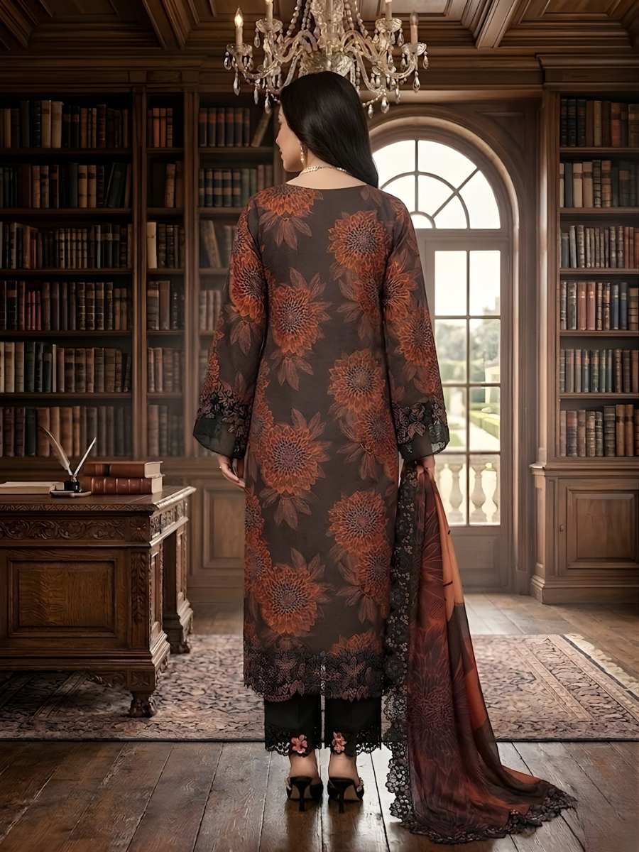 Ramsha Lawn Stuff 3pc (Dark Brown)