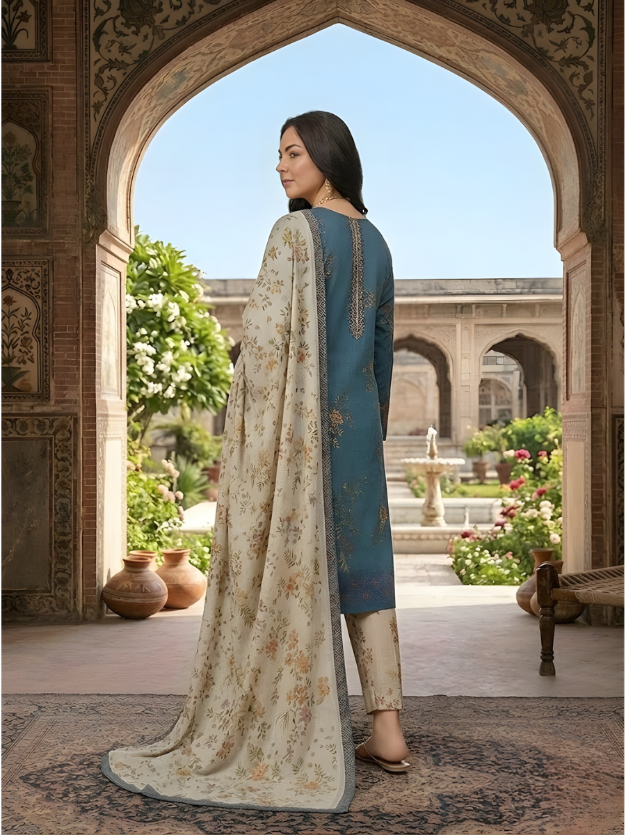 Iznik 4 Side Lace Ready to Wear 3pc (Olive, Teal)