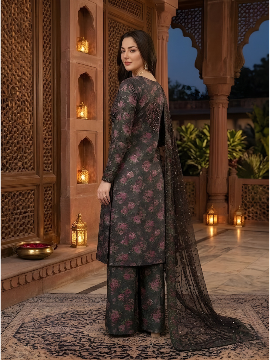 Iznik 4 Side Lace Ready to Wear 3pc (Dark Purple)