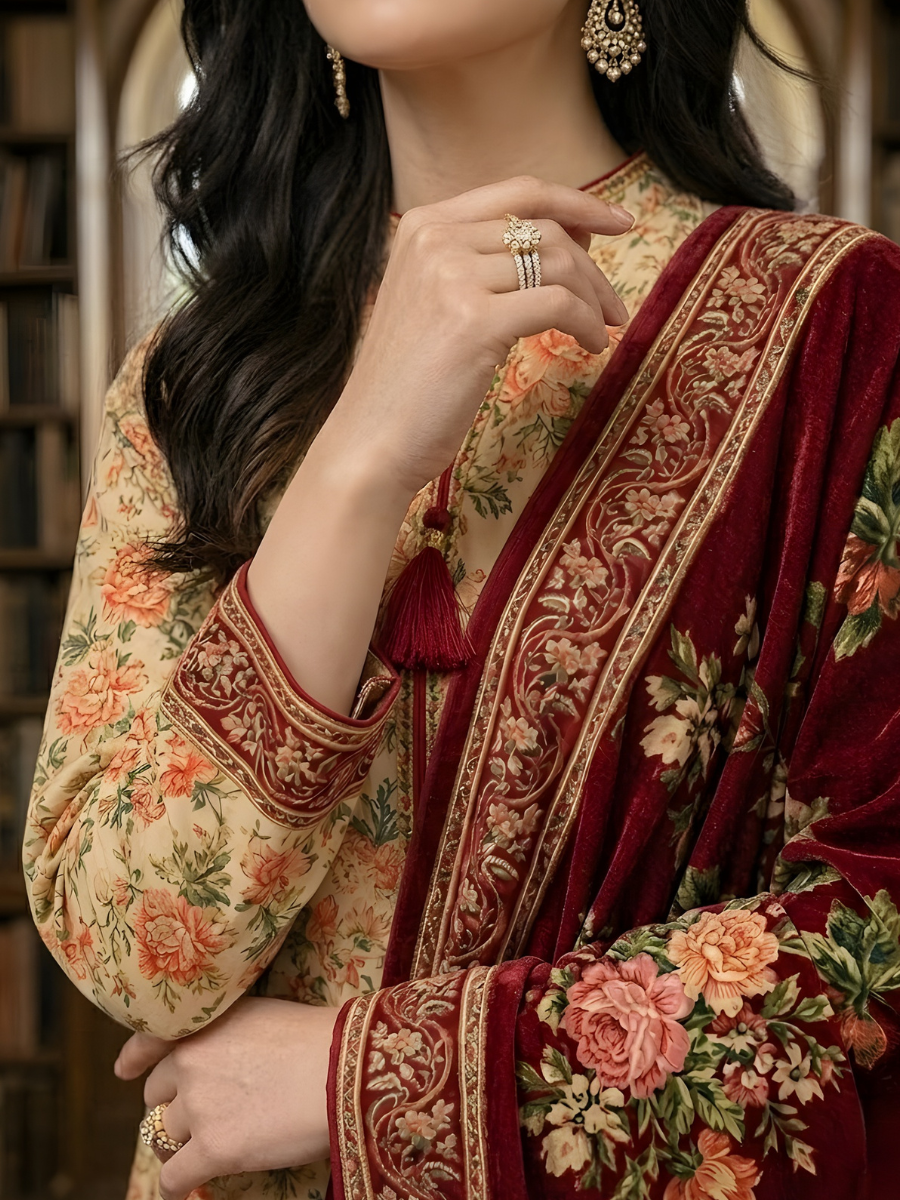 Printed Lawn with Embroidered Lacework