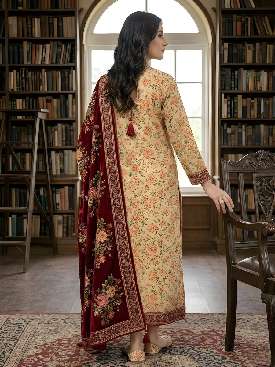 Printed Lawn with Embroidered Lacework
