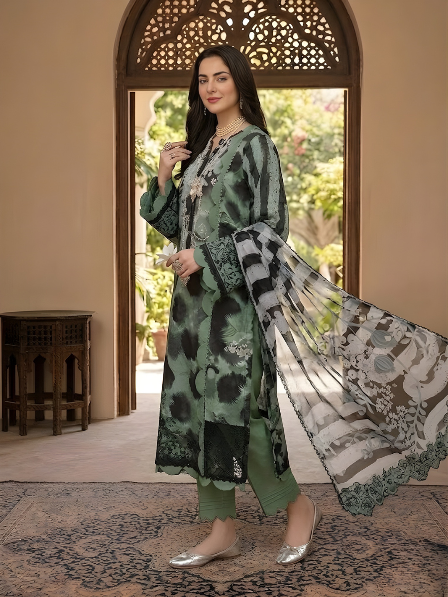 Nureh Digital Lawn Ensemble 3pc (Olive Green)