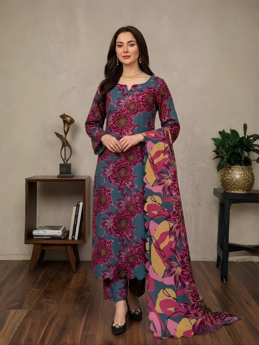 Ramsha Lawn Stuff 3pc (vibrant pink)