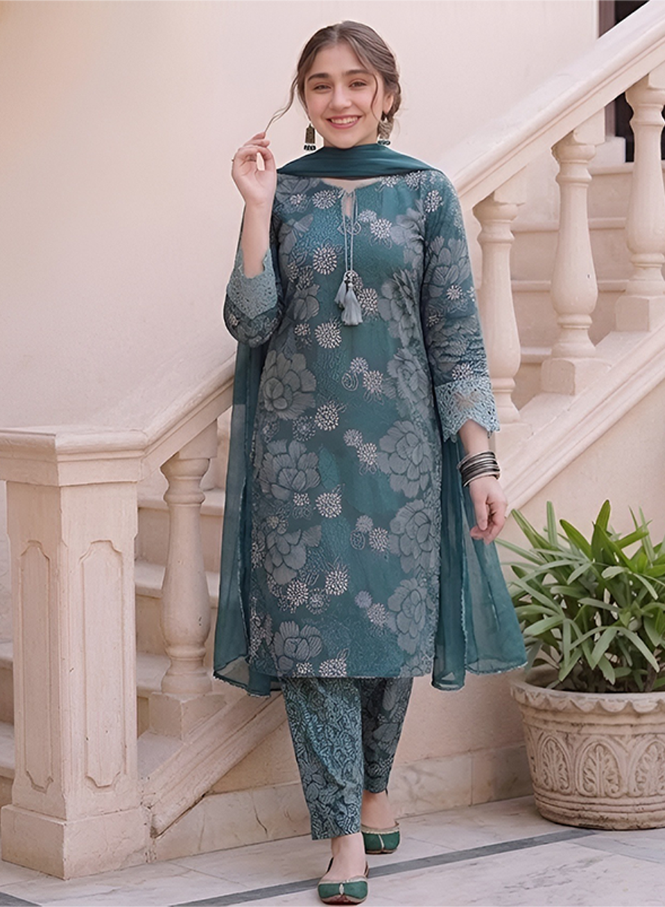 Teal Mosaic Blossom Lawn 3PC