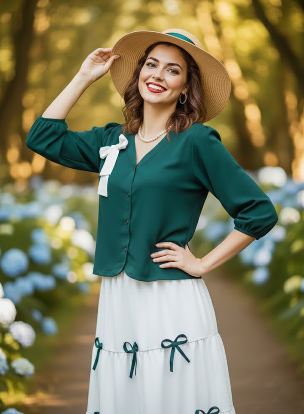 Emerald Bow Shirt & Skirt