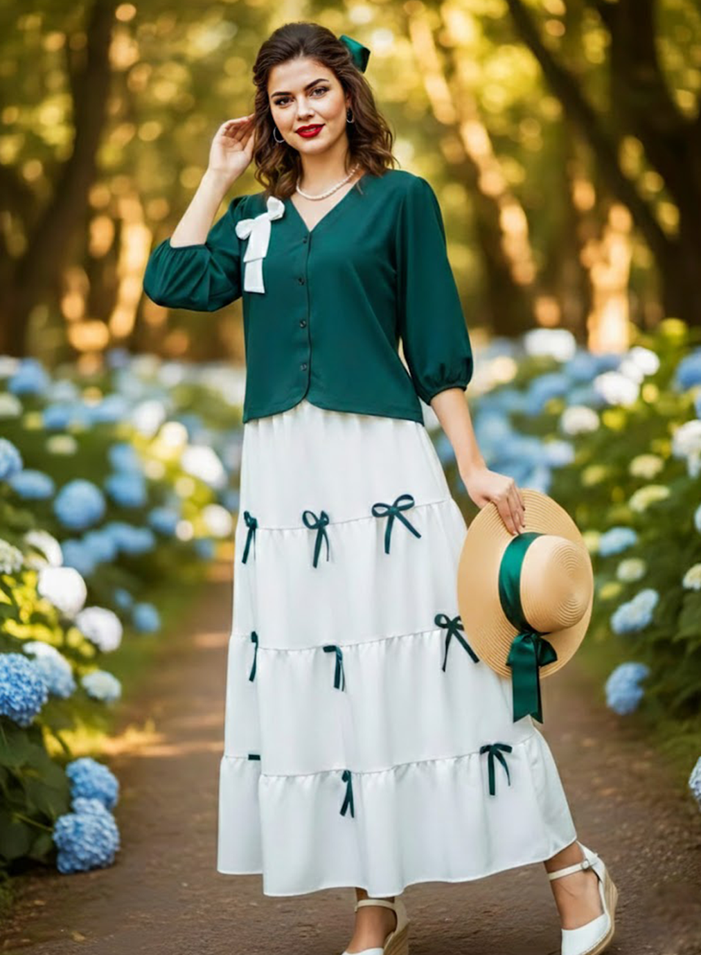 Emerald Bow Shirt & Skirt