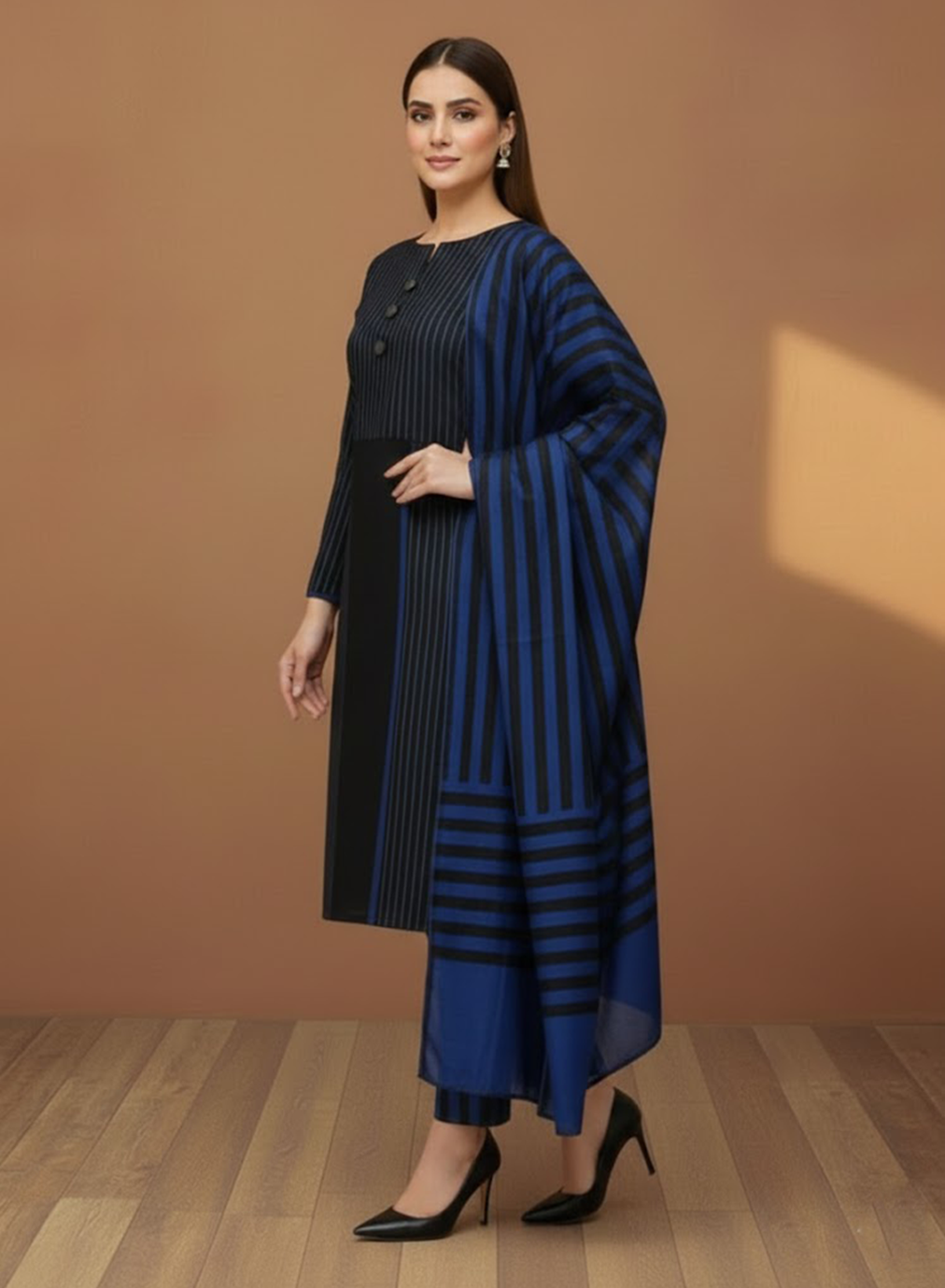 Midnight Pinstripe Lawn 3PC