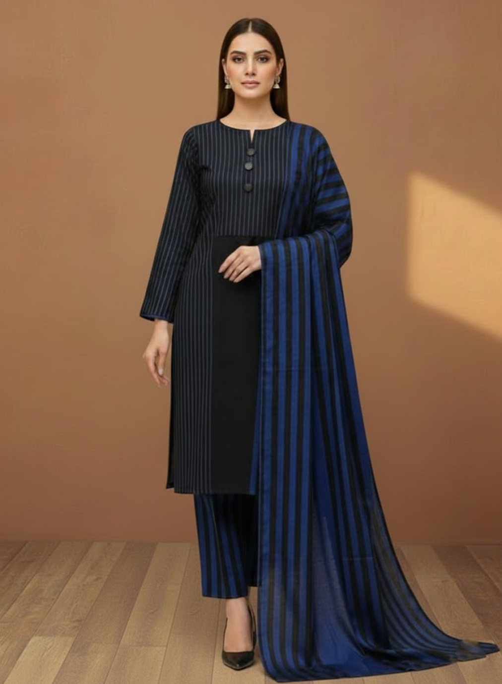 Midnight Pinstripe Lawn 3PC