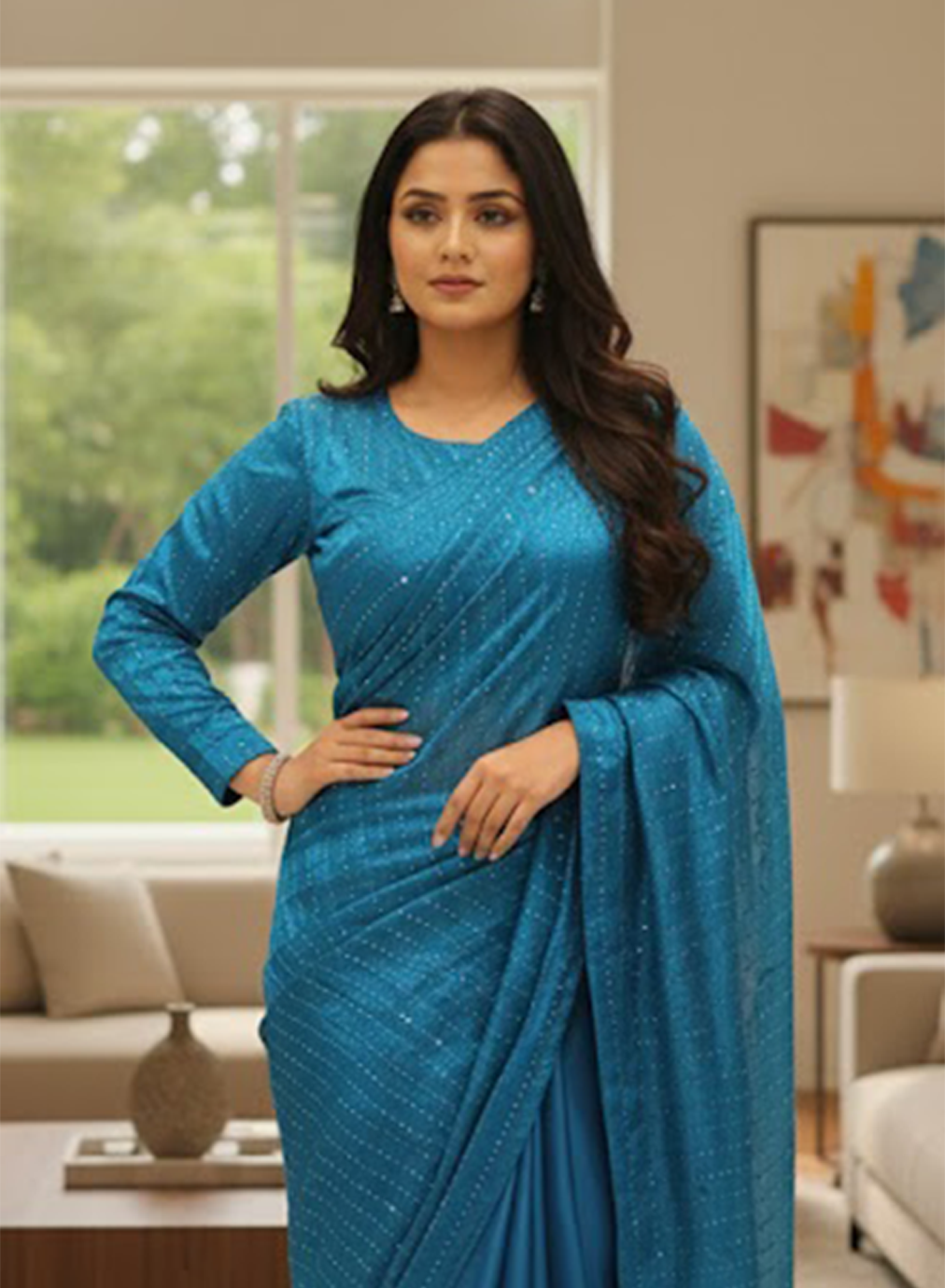 Teal Midnight Sparkle Saree