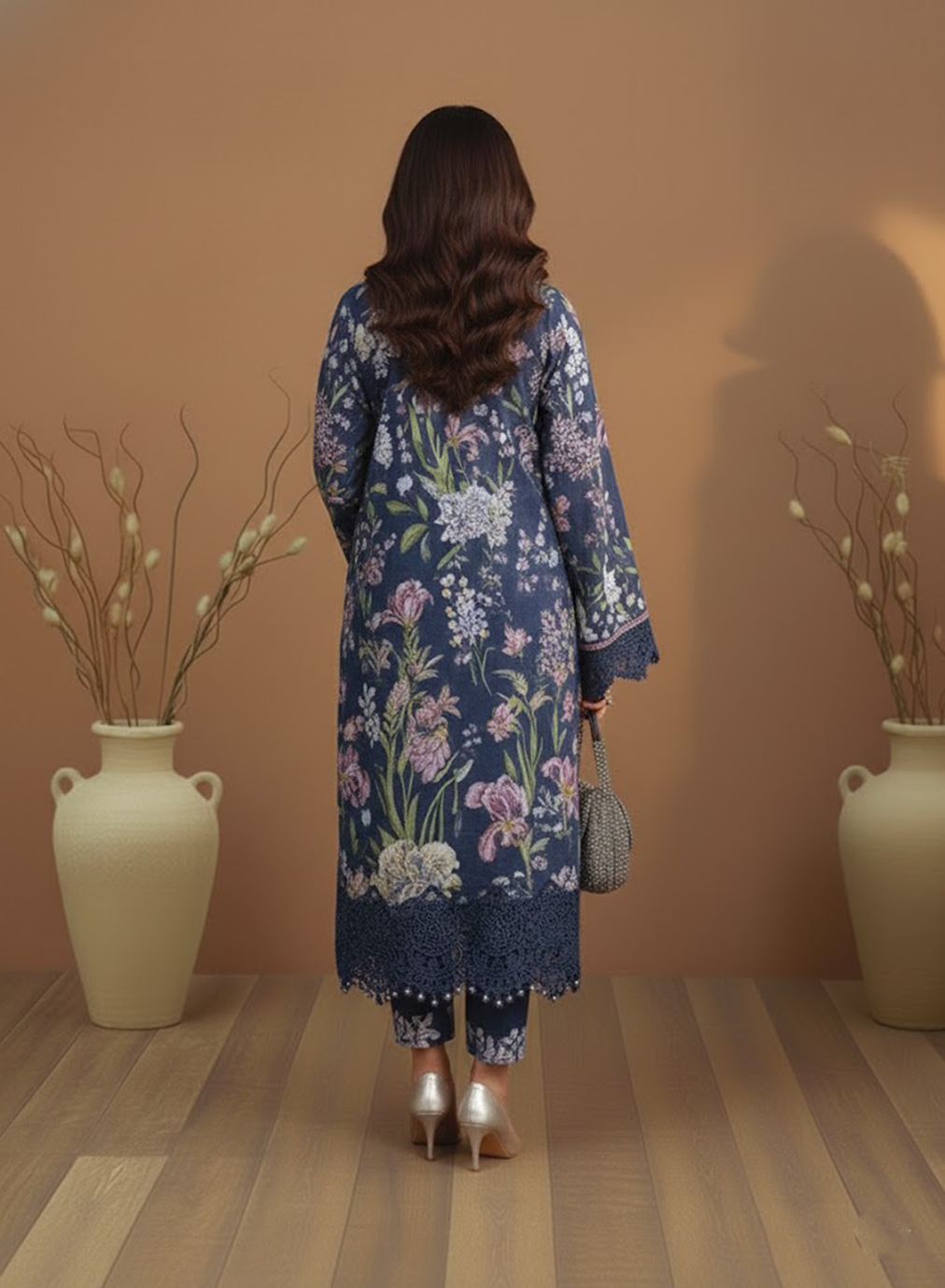 Navy Floral Grace Lawn 3PC