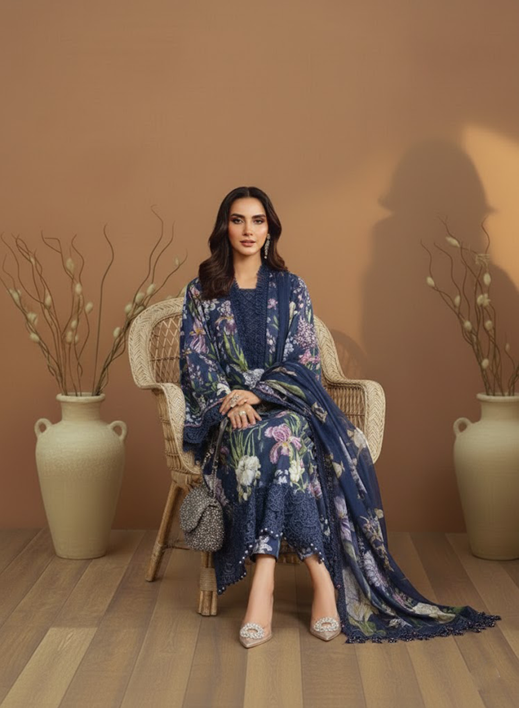 Navy Floral Grace Lawn 3PC
