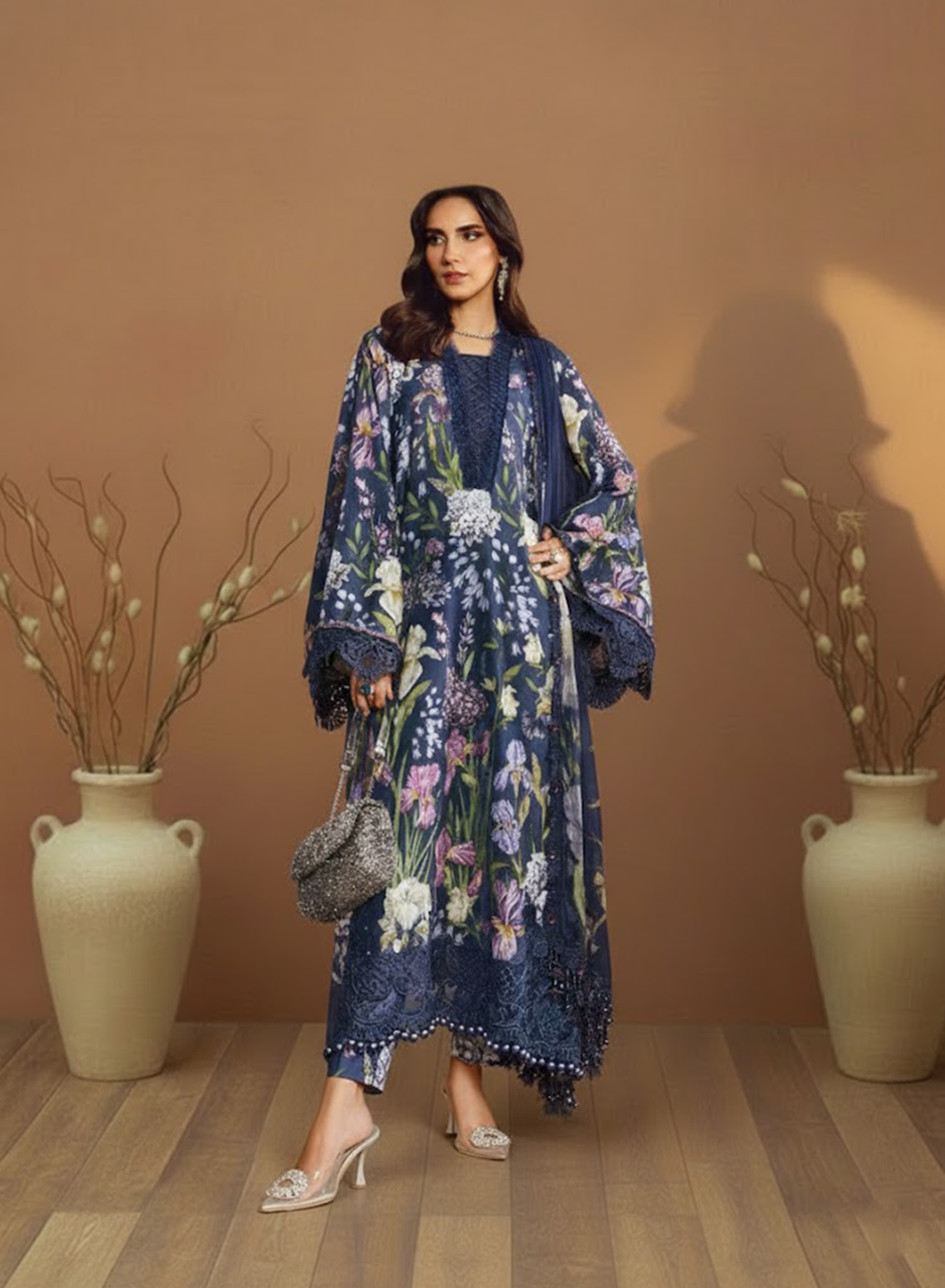 Navy Floral Grace Lawn 3PC