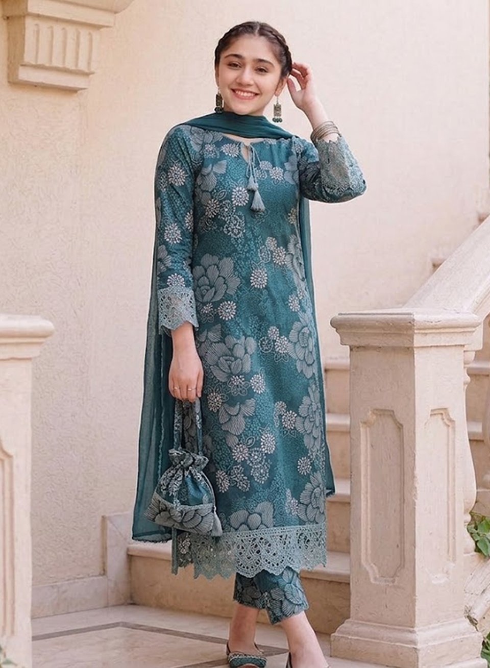 Teal Mosaic Blossom Lawn 3PC